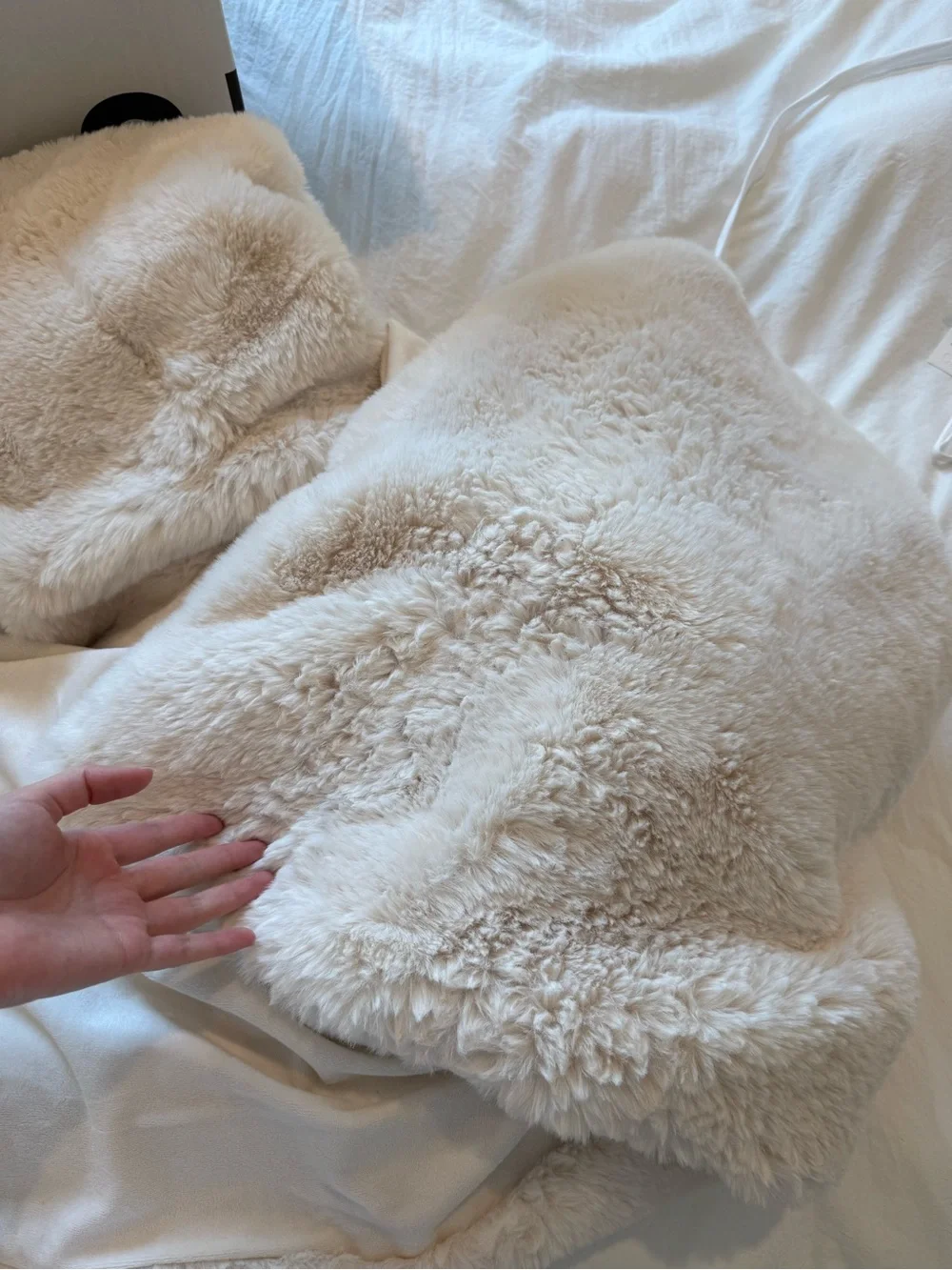 Crate&Barrel Faux Fur Throw in Travertine Beige